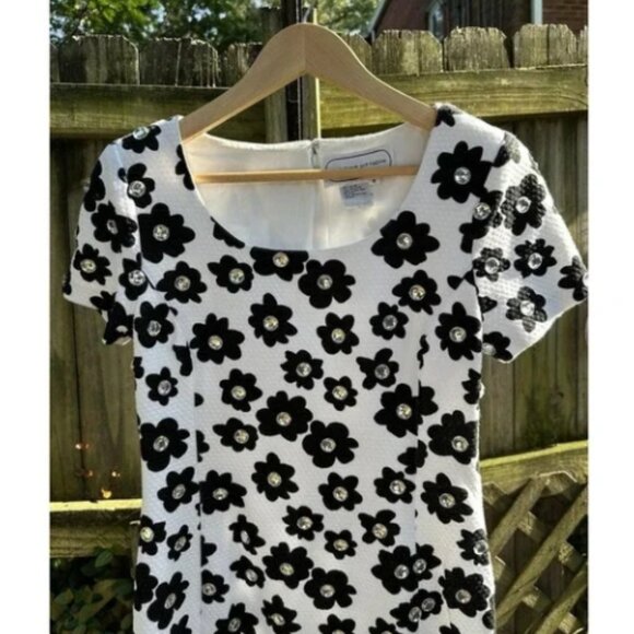 Adrienne Vittadini Vintage 80s Floral Professional Dress Black & White Size 8 - Picture 3 of 3